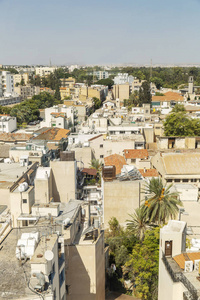 Beautiful top view of the orange roofs of houses in a European c