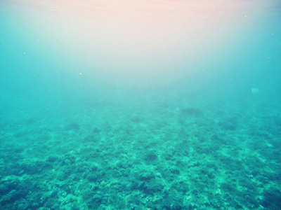 海水下的照片，蓝色的泻湖，水面上的阳光