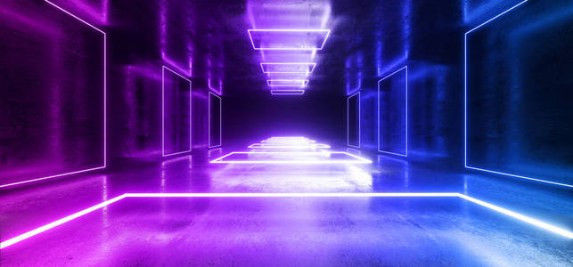 未来科幻矩形霓虹灯发光激光地下混凝土