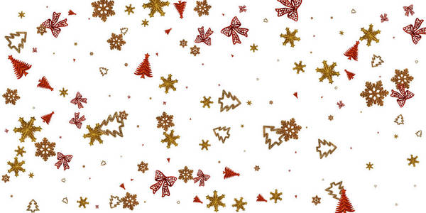 圣诞图案红色。白色背景上孤立的圣诞节庆祝图案。新年金饰。平铺设计。复制空间