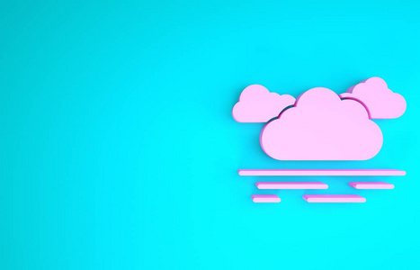 蓝色背景上孤立的粉红色云图标。极简主义概念。三维插图三维渲染