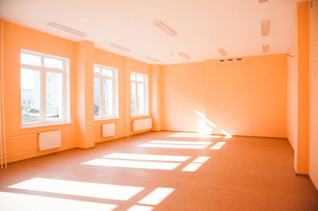 Empty clean hallway or corridor of interior classroom