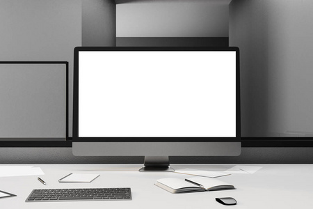 Modern designer desktop with white computer 
