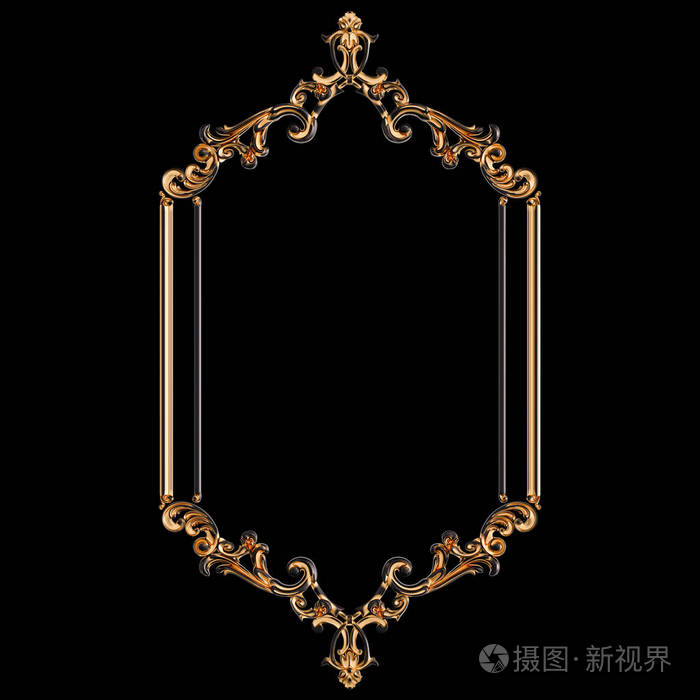 黑色背景上有金色古铜色的黑色装饰品孤立的