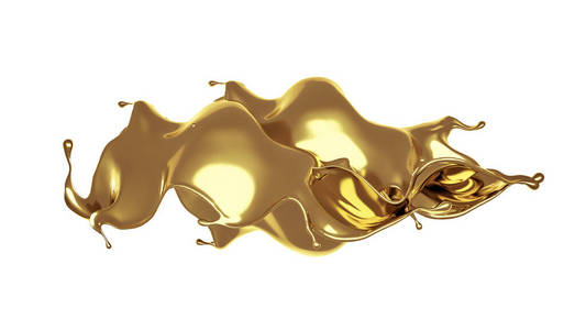一滴粘稠的金色液体。三维插图，三维渲染。