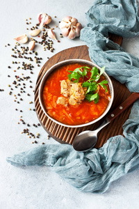 Traditional Ukrainian  and Russian   borscht  soup with greens 