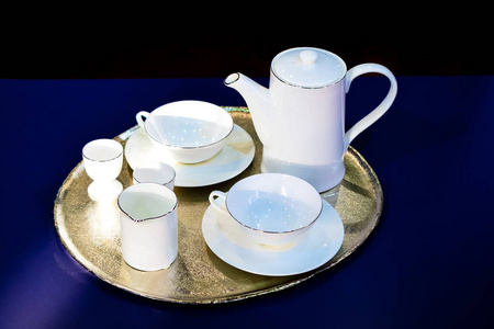 茶壶 空的 牛奶 茶托 咖啡 餐厅 勺子 瓷器 早餐 食物