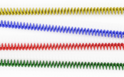 彩色电话线，隔离在白色背景上的3d渲染图