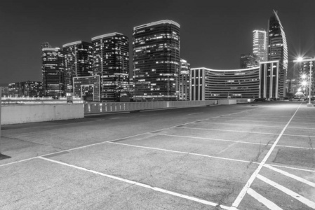 Empty car park in midtown of Hong Kong city at night