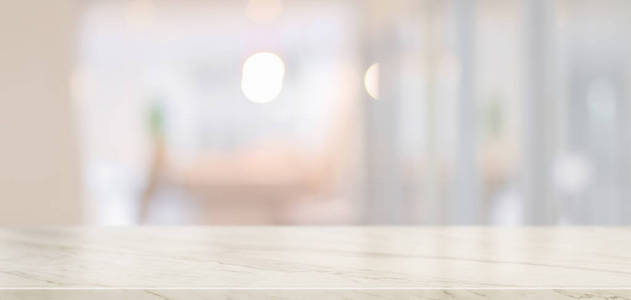 Empty marble desk with copy space and blurred  background 