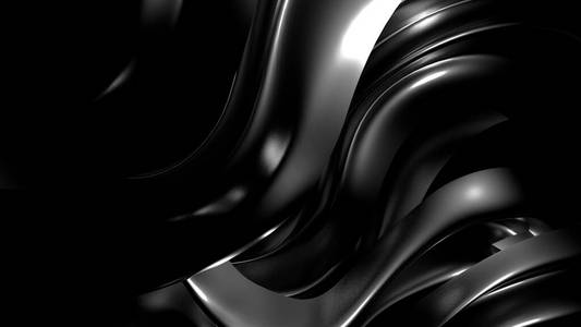 美丽时尚的黑色背景与褶皱，窗帘和漩涡。三维插图，三维渲染。