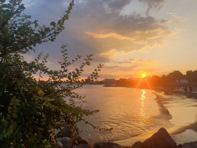 日落 闲暇 海岸 自然 黄昏 夏天 假期 港口 风景