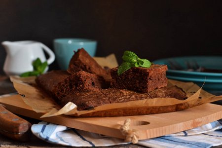 Brownie  a classic American cake with chocolate 