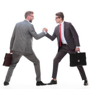 两个商业竞争对手显示出他们的实力.摄影图