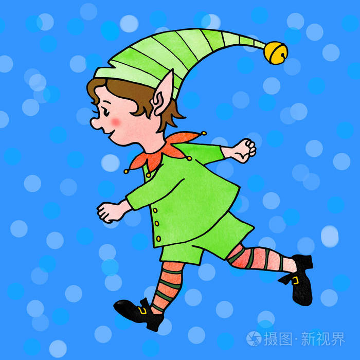 可爱的小圣诞精灵男孩新年和圣诞字符简单的彩色插画贺卡日历印刷品