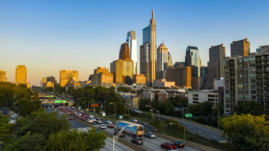 Night Falls Dusk Downtown Philadelphia Pennsylvania City Center 