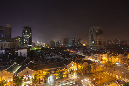 照亮 摩天大楼 上海 建筑 天际线 天空 情景 瓷器 城市景观