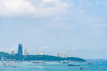 Beautiful landscape and sea ocean with white cloud and blue sky 