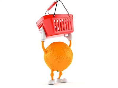 手持空购物篮的橙色字符