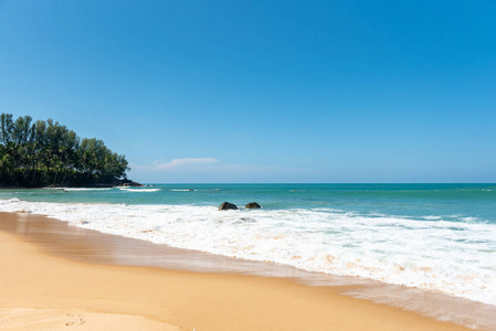 Beautiful wave on the beach, clear water, white sand 