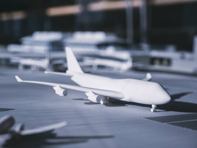 Model scale Aircraft on runway Airport building Transportation 