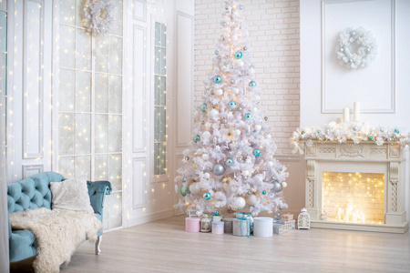 the interior of the living room in bright colors, decorated for 