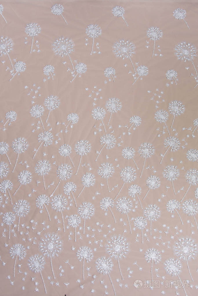 纹理蕾丝面料白底花边工作室纱或线制成的薄织物象牙色蕾丝布的背景