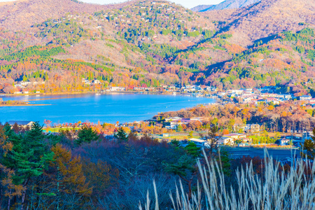 山中角子湖富士山周围美丽的风景