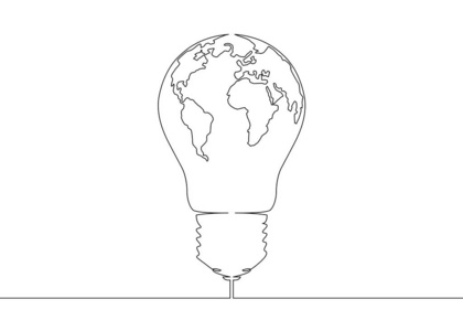 连续线绘制灯泡符号idea世界地图灯泡内灯