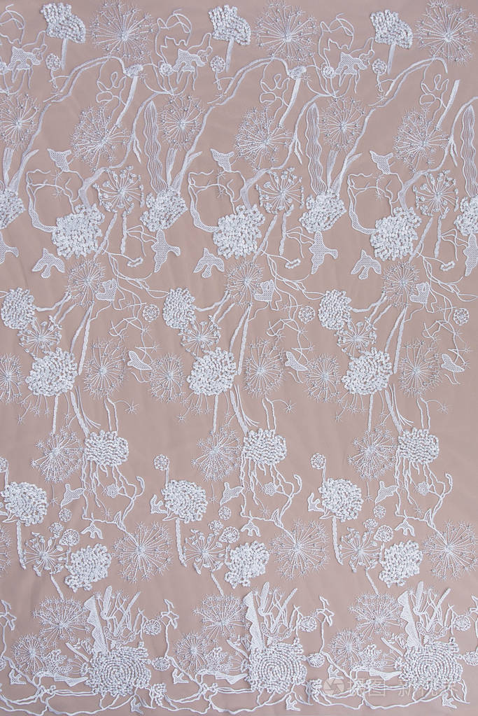 纹理蕾丝面料白底花边工作室纱或线制成的薄织物象牙色蕾丝布的背景