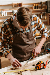 木匠 持有 木工 工匠 成人 男人 车间 工艺 工具 方格图案