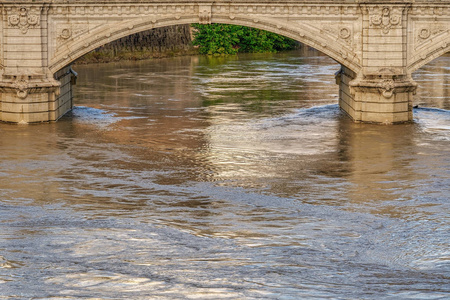 Rome, Italy Tiber river high tide water rise. 