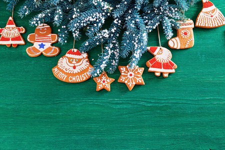 圣诞节 明信片 季节 桌子 美丽的 假日 云杉 饼干 明星