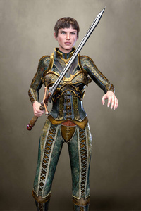 一个美丽的中世纪女骑士或贵族妇女的不规则渲染照片