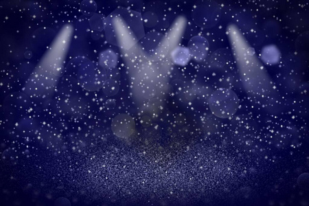 小品舞台背景蓝色漂亮明亮的闪光灯散焦舞台聚光灯bokeh抽象背景与