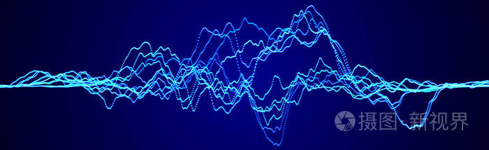 抽象背景与动态波。大数据可视化。声波元件。音乐技术均衡器。3d渲染。