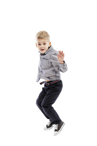 Jumping  boy of preschool age. Sport and activity. Isolated over