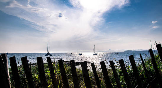 海岸 法国 美丽的 蓝天 黄昏 夏天 旅行 天空 颜色 太阳