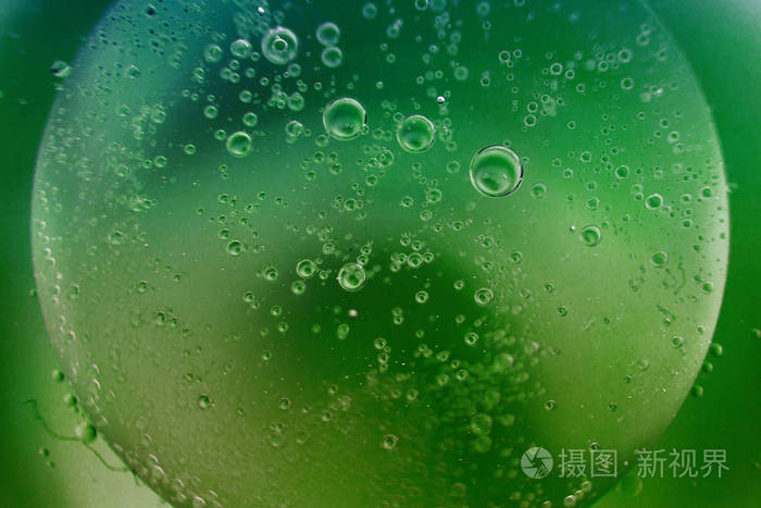 抽象的绿色背景和油圈 水泡靠近了 水中的油泡 圆形气泡背景照片 正版商用图片t 摄图新视界