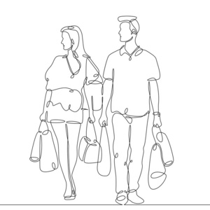 男女拎包购物,情侣购物连续画线照片