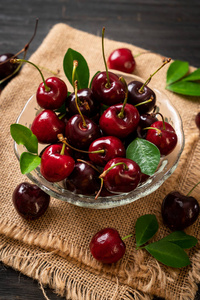 Fresh cherries in bowl 