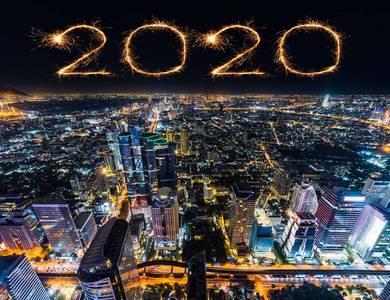 2020年曼谷夜景新年快乐烟花