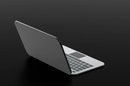 黑色背景笔记本电脑，技术概念，3d渲染。