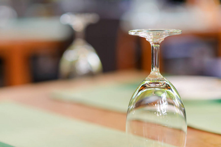 Water glasses preparation on dining table with copy space. food 