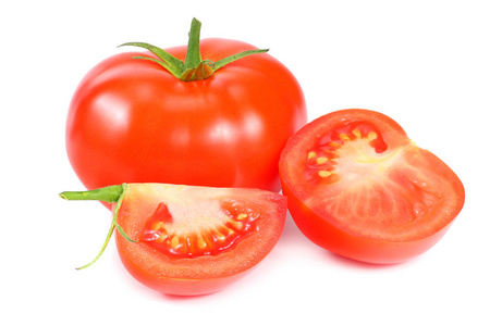 fresh tomatoes with slices isolated on white background 