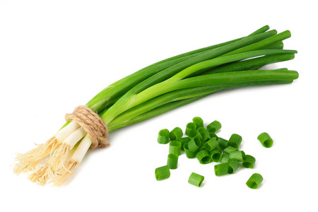 bunch of green onion isolated on white background 