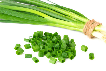 bunch of green onion isolated on white background 