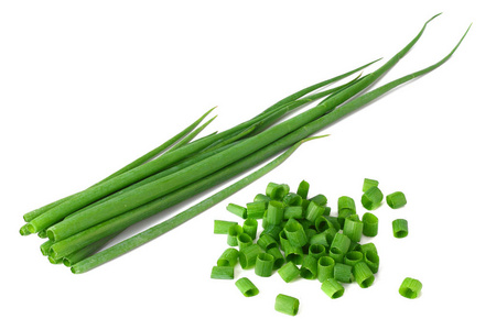 cut of green onion isolated on white background 