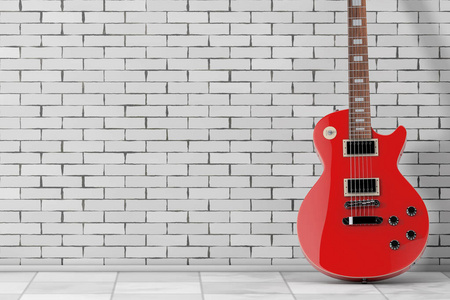 复古风格的漂亮红色电吉他。三维渲染