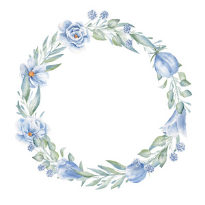 Empty hand drawn linen wreath aquarelle frame